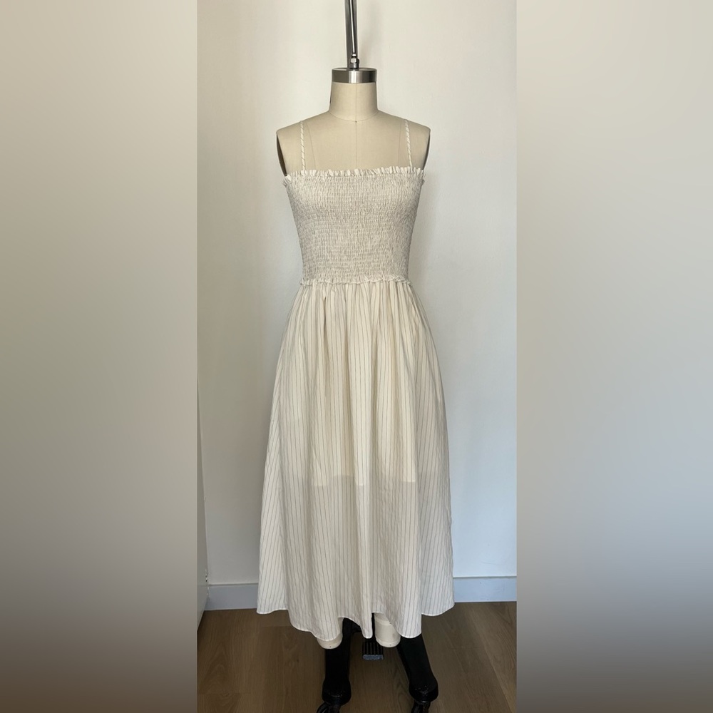 Mod Ref Smocked Pinstripe Midi Dress